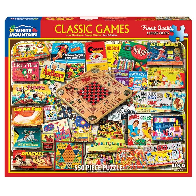 White Mountain 500 Piece Jigsaw Puzzle Nostalgic Retro Collage Puzzles with Large Pieces Gift for Adults and Seniors 18"x24" - Classic Games | Large Pieces, Gift for Adults and Seniors, 18"x24" in, Collage
