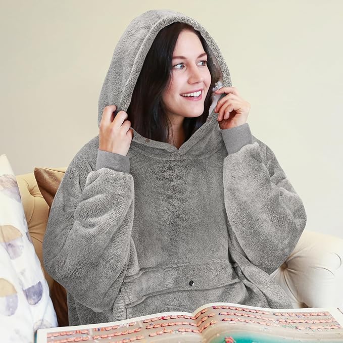 Catalonia Oversized Blanket Hoodie Sweatshirt, Wearable Sherpa Lounging Pullover for Adults Women Men