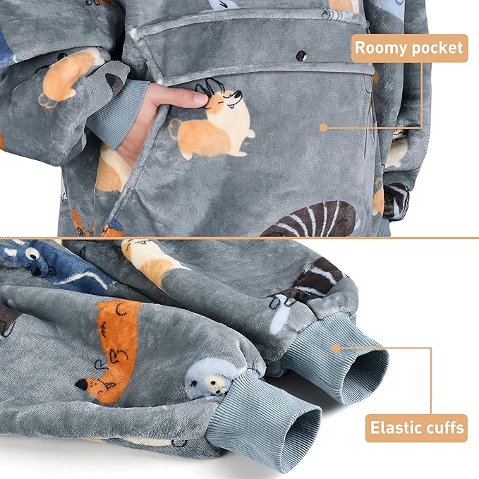 Catalonia Oversized Blanket Hoodie Sweatshirt, Wearable Sherpa Lounging Pullover for Adults Women Men