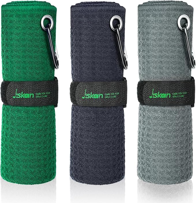 Jiskan Pro Golf Towel Microfiber Golf Towel for Golf Bags (16" X 16") with Hook, Loop Fastener and Gift Box, Essentials Golf Accessories for Men, Golf Gifts for Men/Women