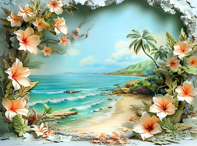 Adult Jigsaw Puzzle 1000 Piece Tropical Beach | Features Hawaii beach scenes in vibrant flowers. 20x27 inches — Great for game nights on a table, puzzleboard, or floor.