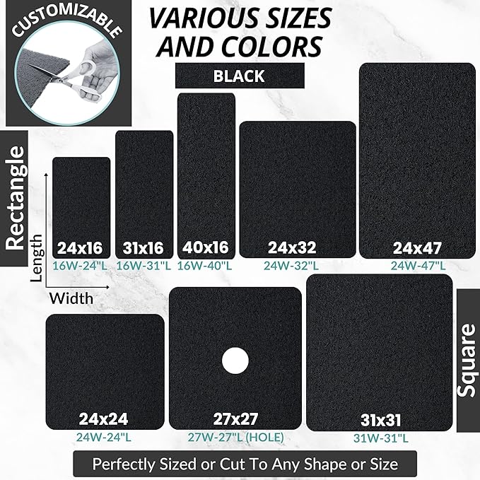 Soft Shower Mat Non Slip - PVC Loofah Inside or Outside Showers, Bathtubs, Bathrooms, and Wet Areas - Safe for Textured Tiled and Smooth Floor - No Suction Cups Secure Anti Slip (Black 24 x 47)