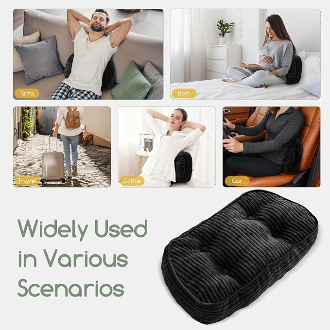 HIGOGOGO Lumbar Support Pillow for Recliner Chair/Accent Chair/Couch/Office Chair, Tufted Corduroy Back Support Cushion for Elderly, Recliner Cushions for Back Rest, Pain Relief, Reading, Black