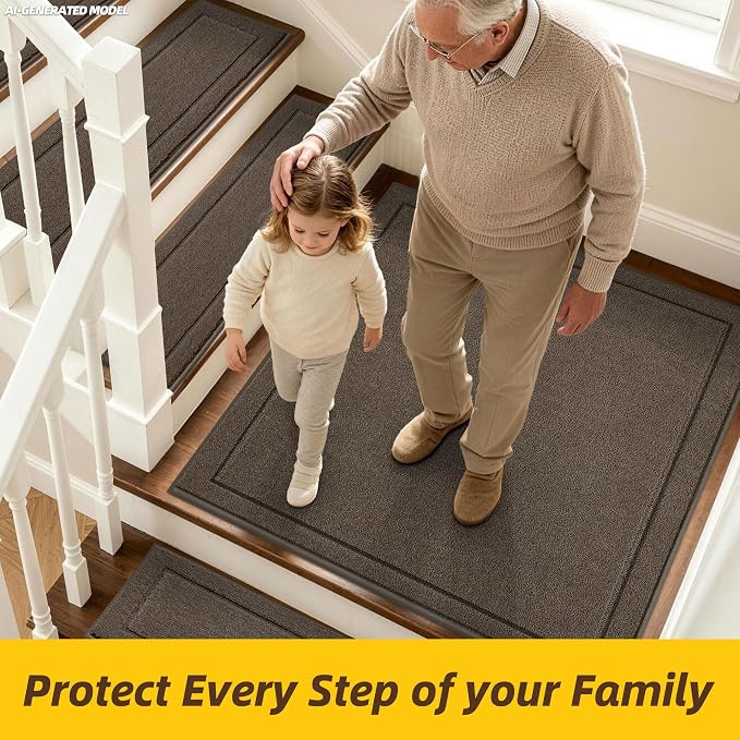 JSEI Non-Slip Stair Landing Rug Mat, 1-Pack 30" X 30", Light Brown | Edging Stair Treads Corner Indoor Stair Runners for Wooden Steps for Kids and Dogs, 100% Polyester, TPE Backing