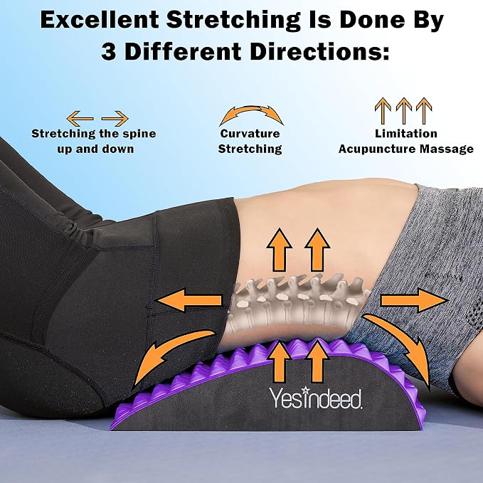 Back Stretcher Pillow – Pain Relief for Lower Back, Lumbar Support, Posture Correction, Sciatica Aid, Orthopedic Design, Easy to Use at Home, Office, or Anywhere, Orthopedist Recommended (Purple)