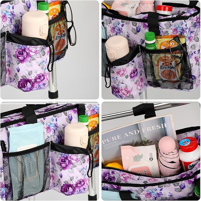 Walker Accessories for Folding Walker Seniors with Cup Holder Walker Bag Organizer Pouch Storage Buckle Carry Things