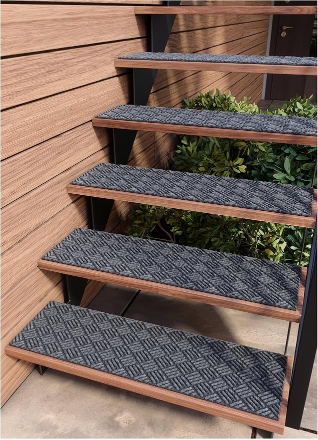 FINEHOUS Outdoor Stair Treads Non-Slip 35”x10” (6-Pack) – Carpet Treads with Rubber Backing Diamond Grey