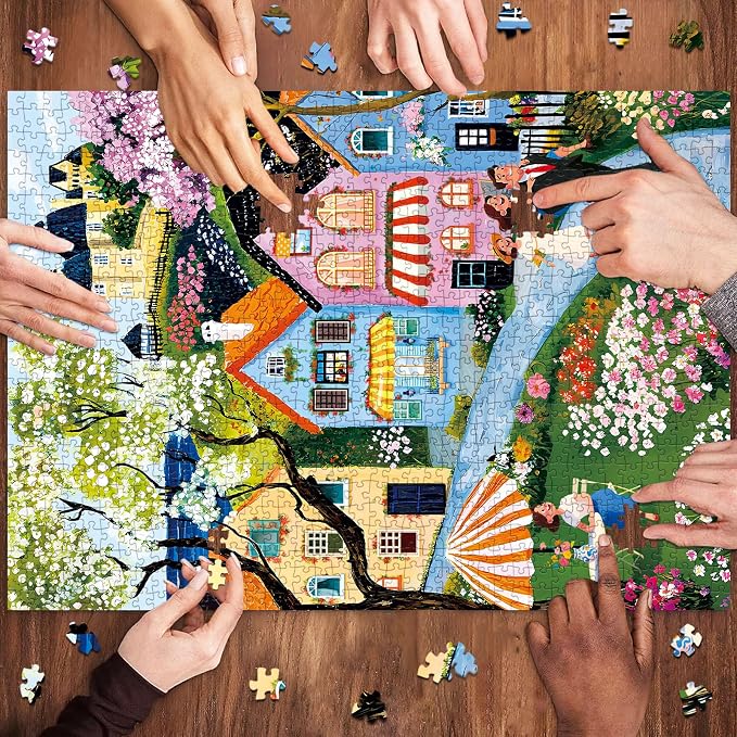 Puzzles for Adults 1000 Pieces,Village Stroll Jigsaw Puzzle with 1:1 HD Poster, Perfect Interlocking No Dust, Stress Relief Ideal Gift for Family Games