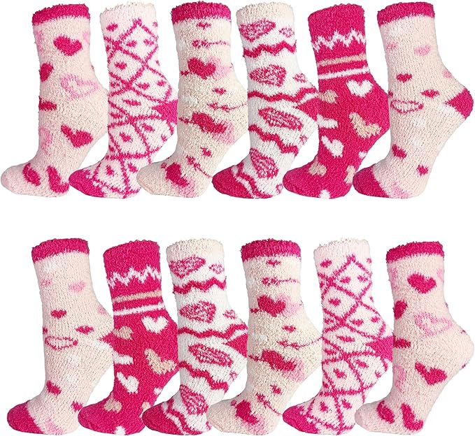 12 Pairs Fuzzy Socks for Women, Soft Fluffy Cozy Thick Warm Winter Holiday Stocking Stuffer Bulk Pack
