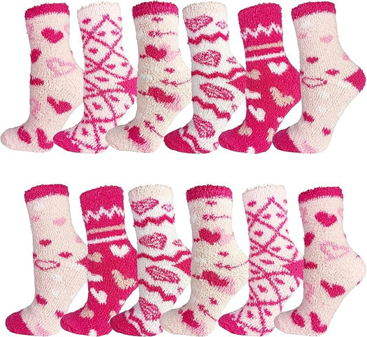 12 Pairs Fuzzy Socks for Women, Soft Fluffy Cozy Thick Warm Winter Holiday Stocking Stuffer Bulk Pack