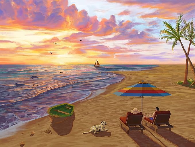 Large Piece Jigsaw Puzzle – Easy, Colorful Puzzle for Seniors, Dementia & Memory Activities, Elderly Gifts, 72 Pieces, Beach Day