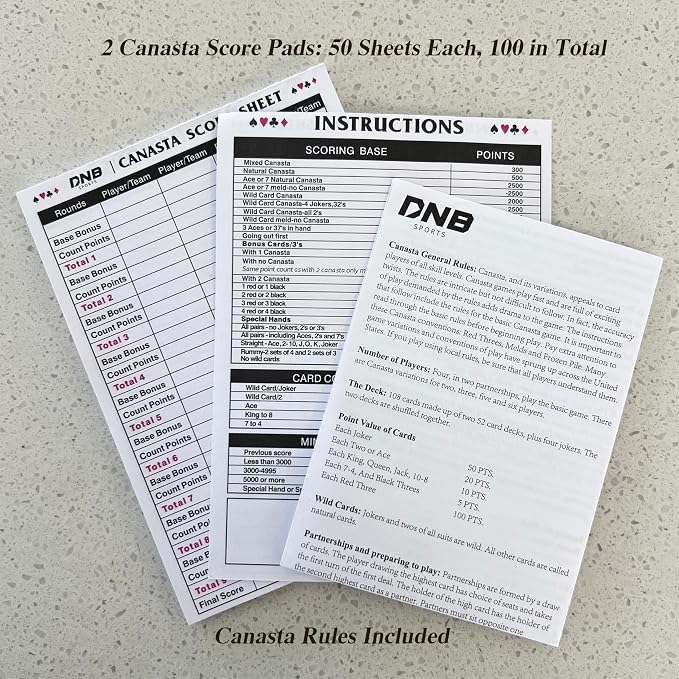 DNB Canasta Card Game Set - Includes 9 Decks of Red Scored Playing Cards a Revolving Card Tray 50-Page Score Pad and Game Instructions