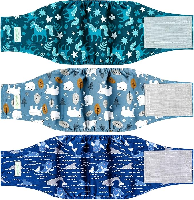 wegreeco Washable Male Dog Diapers (Pack of 3) - Washable Male Dog Belly Wrap (Mustang, Large)