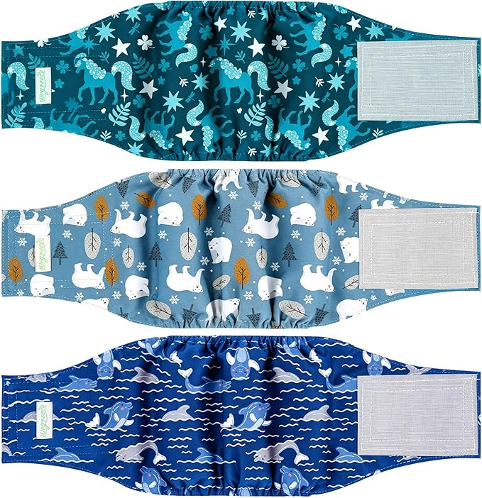 Wegreeco Washable Male Dog Diapers (Pack of 3) - Washable Male Dog Belly Wrap (Mustang, X-Small)