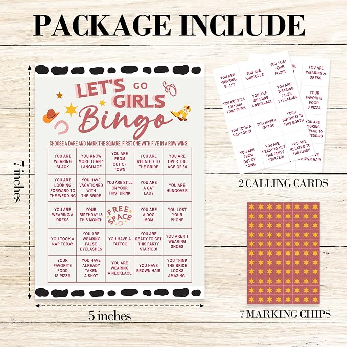 Cowgirl Bingo Game Cards, Western Cowgirl Games for Adults, Bachelorette Party Bingo Cards Supplies, Slumber Party Sleepover Party Decor Favors, Card Gifts for Women Friends Family Birthday, 08, Pink