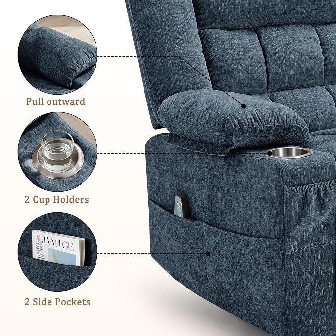 Korser Recliner Chair for Adults, Wall Hugger RV Recliner with Massage and Heating, Zero-Gravity Recliners, Electric Power Recliner Chair for Living Room, Bedroom, Home, Theater Seating (Blue)