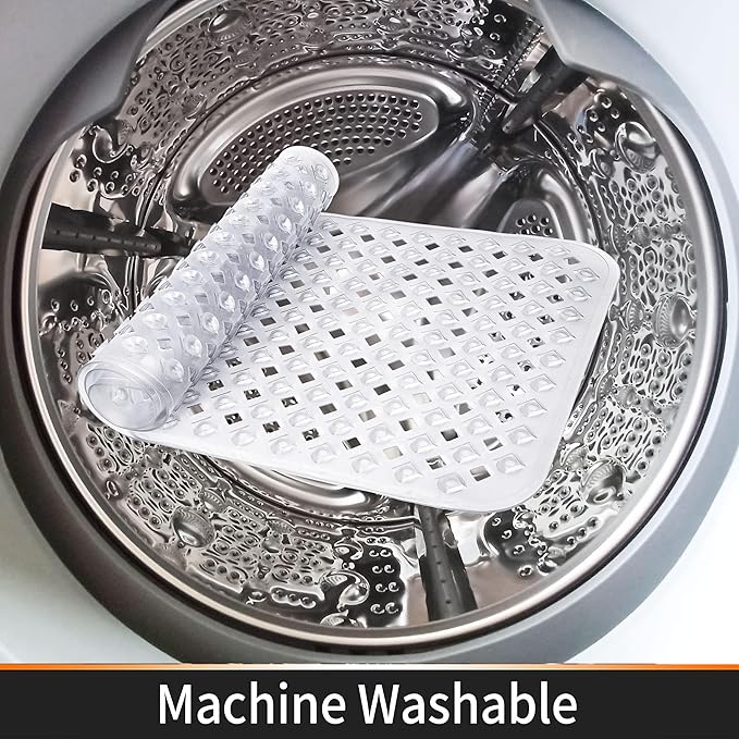 Yimobra Square Shower Mat Non Slip, Super Strong Suction Cups, 21"x21" Bath Tub Mat with Drain Holes, Machine Washable Fast Draining Bath Mats, Bathroom Essentials,Clear