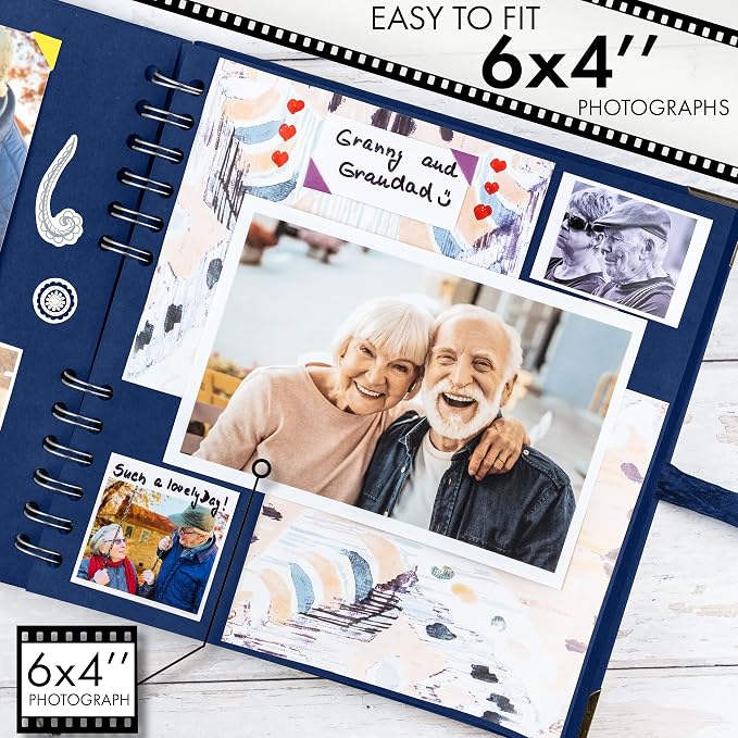Bstorify Square Scrapbook Photo Albums 8 x 8 Inch Blue Hardcover with Ribbon Closure - Ideal for Scrapbooking, Art & Craft Projects
