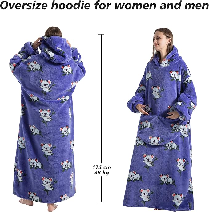 Blanket Hoodie, Long Hooded Blanket Sweatshirt as Birthday Gifts for Women Men, Long Wearable Blanket for Women Men.
