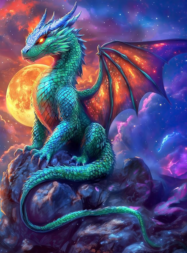 Adult Jigsaw Puzzle 1000 Piece Gothic Dragon | Features a vivid Fantasy Dragon Under the Moonlight scene. — Great for game nights on a table, puzzleboard, or floor.