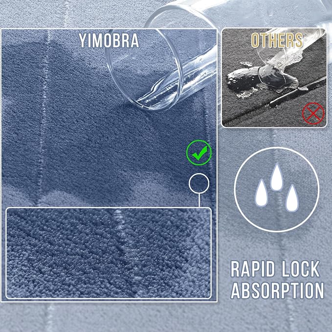 Yimobra Memory Foam Toilet Bath Mat U-Shaped, 24 X 20 Inches,Soft and Comfortable, Super Water Absorption, Non-Slip, Machine Wash and Easier to Dry for Bathroom Commode Contour Rug, Denim Blue
