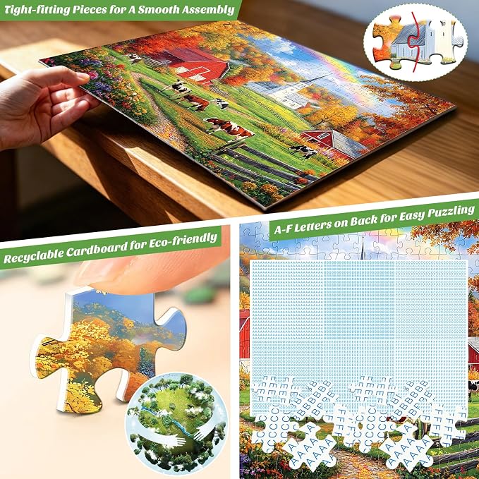 300 Piece Puzzles for Kids, Farm Cow Jigsaw Puzzles 300 Pieces for Adults | Natural Scenery Puzzles Ages 8-10 Adult Puzzle Challenge Game Gift Toy for Puzzle Enthusiasts Home Decor Gift Toy 20.5x15IN