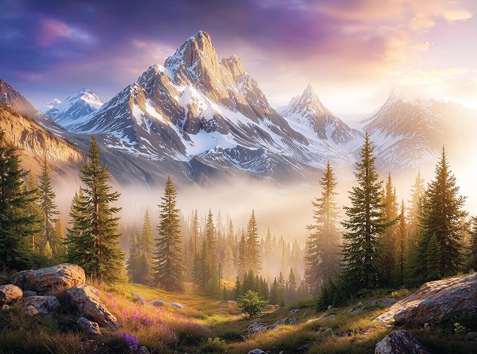 Adult Jigsaw Puzzle Foggy Mountain 1000 Piece | 20x27 inches. Features a majestic nature landscape scene, Great for game nights on a table, puzzleboard, or floor.
