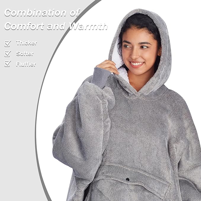 Catalonia Oversized Blanket Hoodie Sweatshirt, Wearable Sherpa Lounging Pullover for Adults Women Men