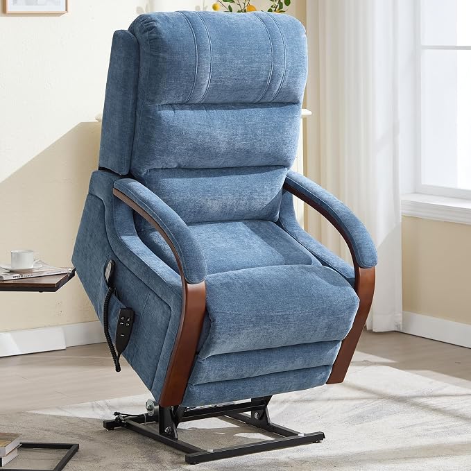 Trustyue Power Lift Recliner Chair, 180° Lay Flat Recliner, Lift Chair with Massage and Heat, Standing Assistance, Infinite Position Reclining, Living Room Chair for Elderly People (Blue1)