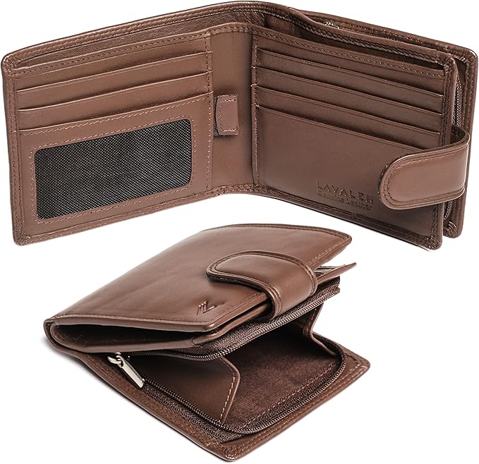 Soft Leather Wallet for Men, Genuine Bifold with Zipper Coin Pocket | Holds Bills, Credit Cards, Coins – RFID Blocking – Stylish, Durable & Practical Leather Wallet for Men