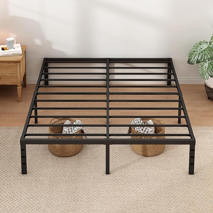 NEW JETO Metal Bed Frame,Queen Size Bed Frame with Storage Space,18 Inch | Heavy Duty Sturdy Mattress Foundation,Easy Assembly,No Box Spring Needed, Black