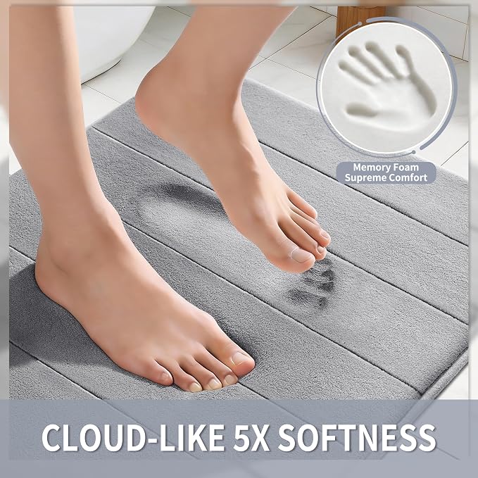 Yimobra Bathroom Runner 60"x24", Non Slip Memory Foam Bath Mat, Super Soft Water Absorbent Hallway Carpet, Machine Washable Rug for Vanity Tub Shower, Gray