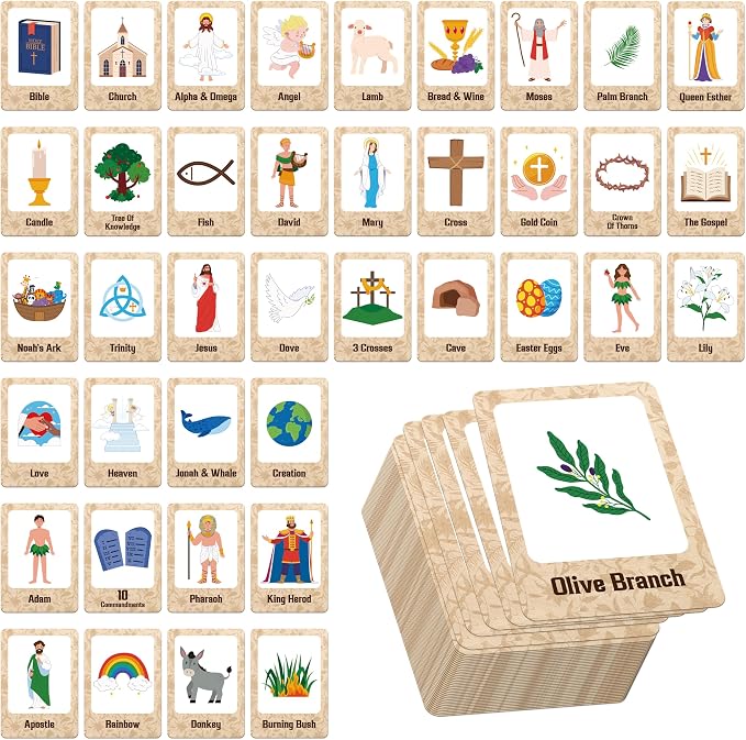 Hebayy Bible-Themed Matching Game, 80 PCS Bible Concentration Memory Cards for Christian 40 Pairs Biblical Character Cards Educational Toys for Kids, Adults