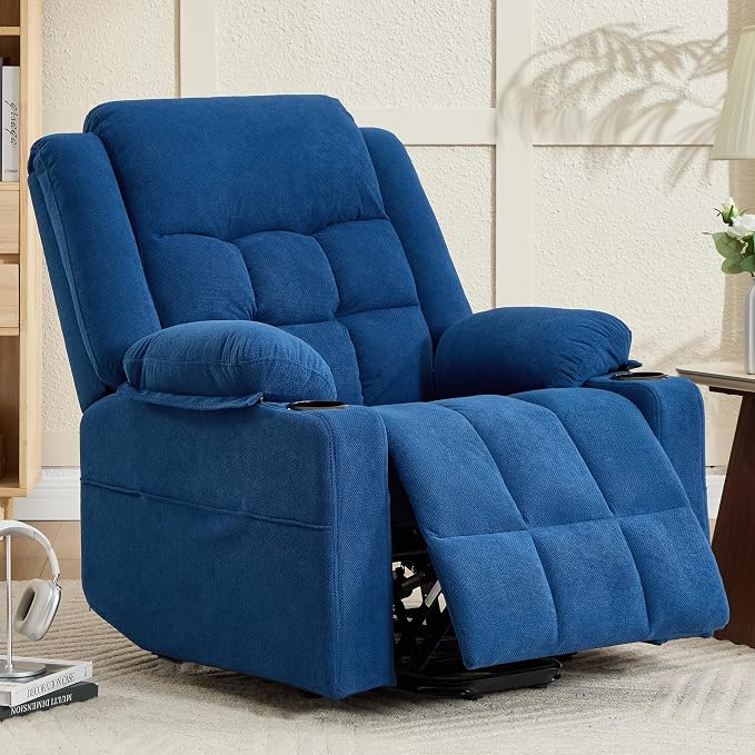Ketaiyou Electric Power Lift Recliner Chair Sofa with Massage and Heat for Elderly, USB and Type-C Ports, Cup Holders, Infinite Position (NV Blue, Regular)