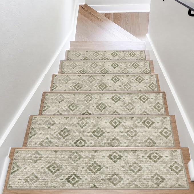 COSY HOMEER Stair Treads for Wooden Steps Indoor with TPE Backing,4Pcs | Non-Slip Carpet Stair Treads, Soft Peel and Stick Stair Runners,Pet-Friendly Stair Runner Washable Reusable,Meadow