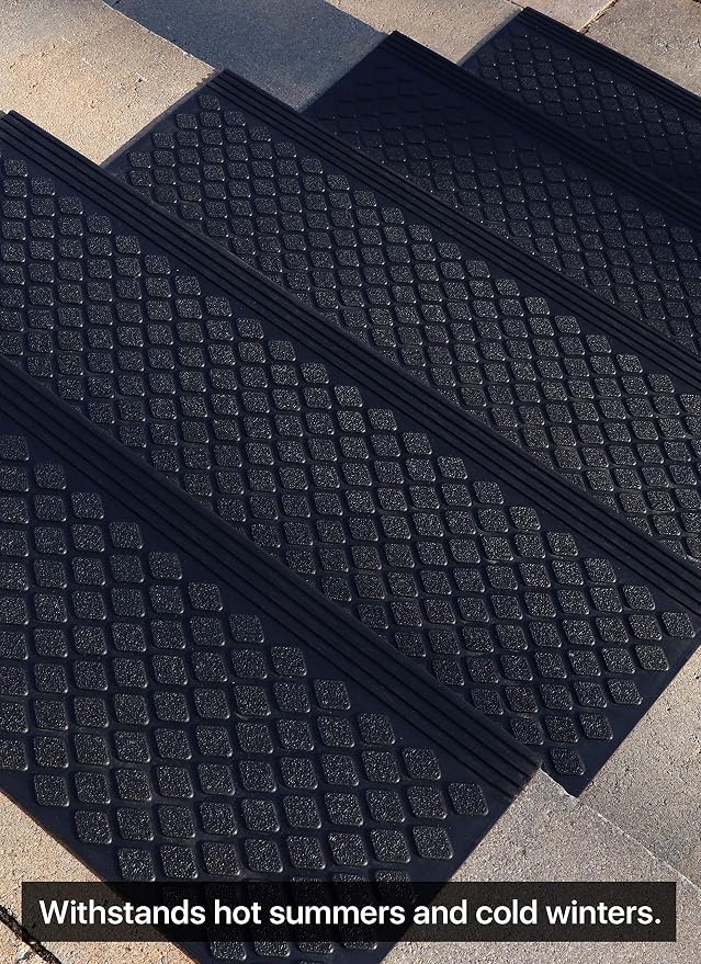 FINEHOUS Rubber Stair Treads Non-Slip Outdoor 48”x10” (4-Pack) – Anti-Slip Step Mat with Nosing