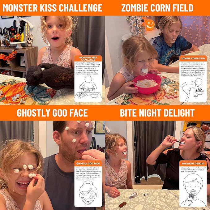 Funwares Minute of Fun Halloween Edition, 100 Challenges, 2-12 Players | Minute to Win It Style Spooky Games like Zombie Munch & Mummy Wrap, Uses Household Items, Halloween Party Hit, Ages 8+