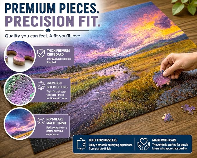 Adult Jigsaw Puzzle 1000 Piece Idaho Gold | Nature landscape design, 20x27 inches. Challenging build Great for game nights on a table, puzzleboard, or floor.