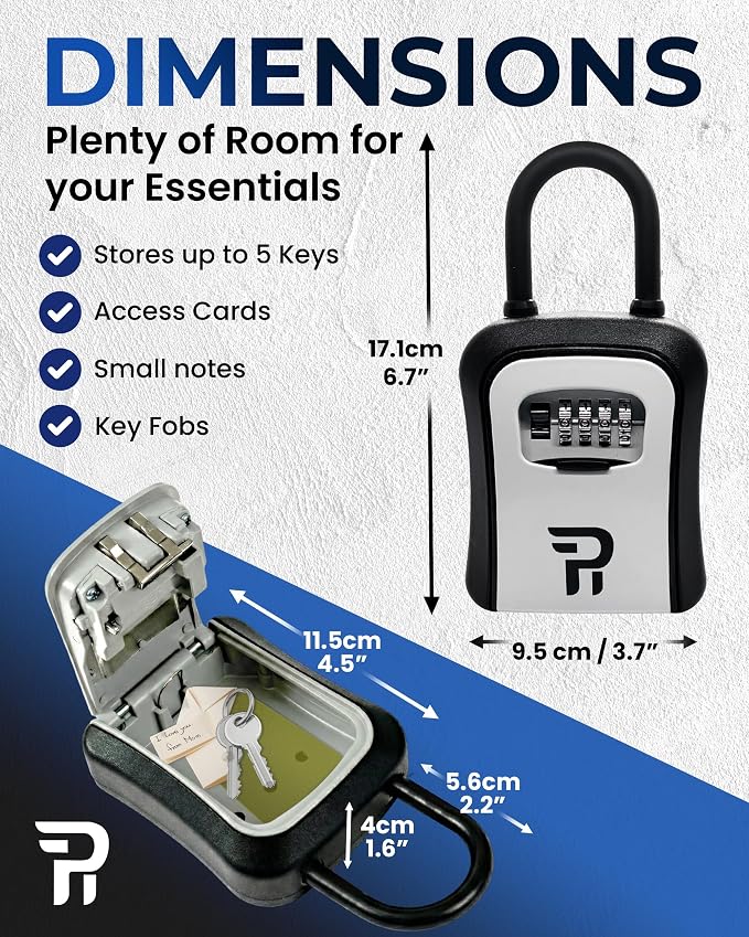 Key Lock Box for Outside – Large Outdoor Lockbox for Keys with Code, 4-Digit Combination Hidden Safe to Hide a Key Outside, Portable Safe Key Storage, 6.7 in, 1 Pack