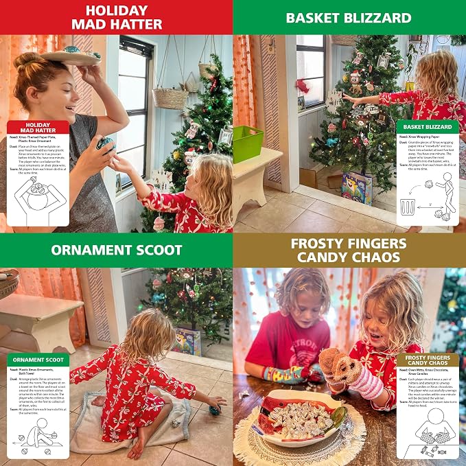 Funwares Minute of Fun Christmas Edition, 218 Challenges, 2-12 Players | Minute to Win It Style Holiday Games, You Provide Candy Canes, Stockings & Ornaments, 109 Cards, Christmas Party, Ages 8+