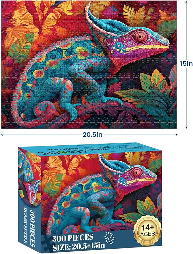 Jigsaw Puzzle 500 Pieces, Chameleon Animal Puzzles for Adults 500 Pieces | Paper Jigsaw Puzzle for Adults and Families, Pieces Fit Together Perfectly, Smooth Edging, Leisure Animal Puzzle