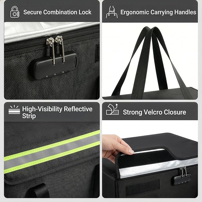 Large Fireproof File Box 24x12x12 inches, Used for Storing Valuable Items Such as Photo Albums and Cash. Large Fireproof File Box with Password Lock and Reflective Strip, Large Storage Capacity