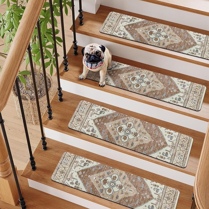 OJIA Non-Slip Stair Treads for Wooden Steps 15PC 30"X8" Indoor Stair Runner | Slip Resistant Stair Runners Stair Rugs Safety Mats for Dogs, Kids & Elders, Rubber Backed Stair Treads Stair Covers