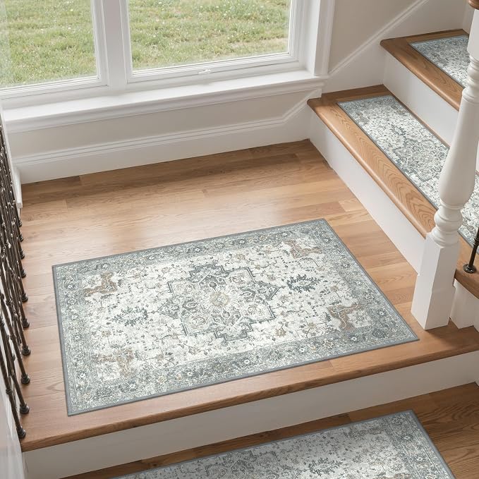 SARBEN 24"x36" Non Slip Stair Treads for Wooden Steps 1 Pack, Taupe | Peel and Stick Carpet Stair Runner with TPE Adhesive Backing, Carpet for Added Safety, Pet and Senior Friendly