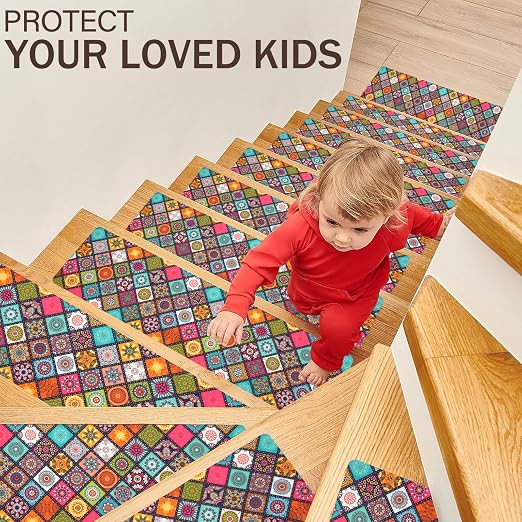 Non Slip Carpet Stair Treads for Wooden Steps Indoor, 1 Pack Stair Runners Covers Staircase Step Rugs Stair Mats for Kids Elders and Dog