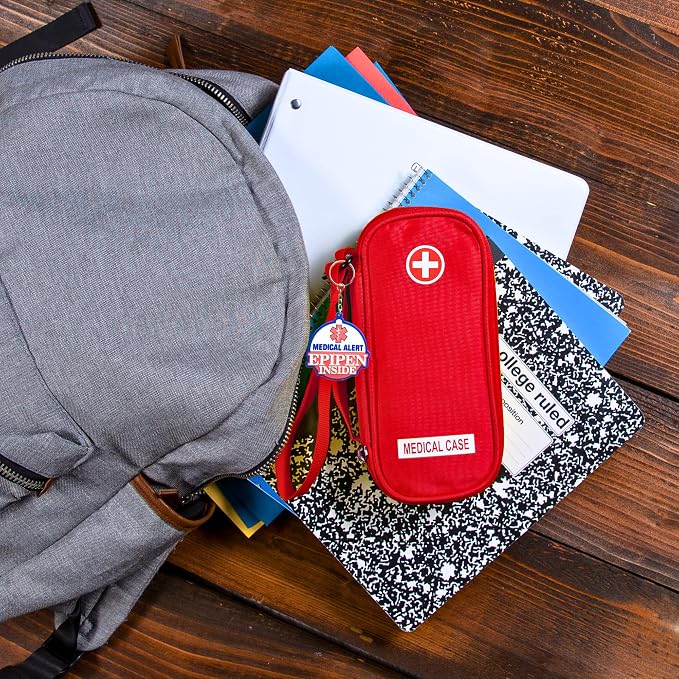 Jayour EpiPen Medical Carrying Case Insulated, Travel Medication Organizer Bag Emergency Medical Pouch, Fits 2 EpiPens, Asthma Inhaler, Anti-Histamine, Auvi-Q, Allergy Medicine Essentials, Red