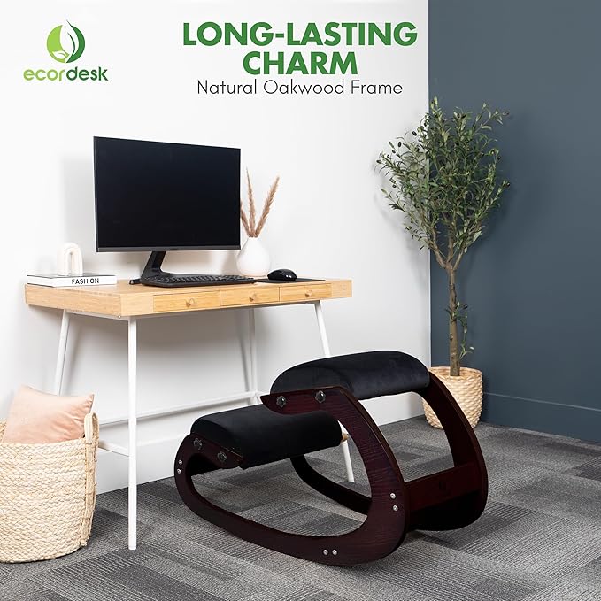 Ergonomic Kneeling Chair - Natural Latex Foam - Posture Chair for Desk with Adjustable Seat & Knee Pad, Rocking Knee Chair for Upright Posture (Walnut)