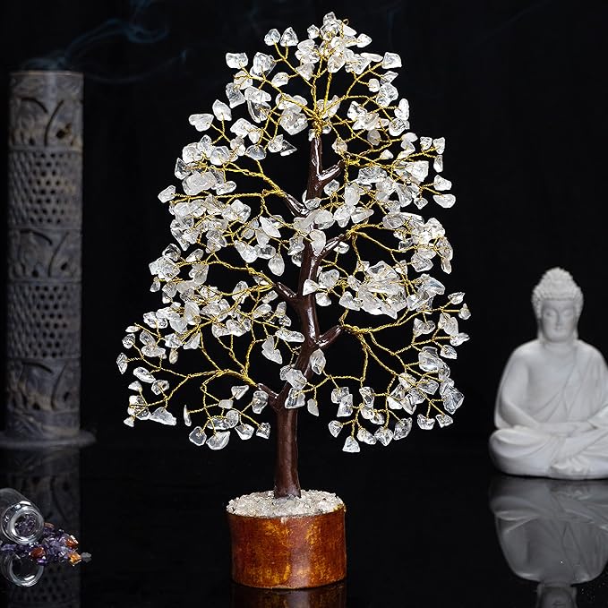 Crocon Clear Quartz Crystal Tree of Life - Chakra for Positive Energy, Feng Shui Decor - Gemstone Money Bonsai Tree, Good Luck Healing Crystals - Meditation Stones, Spiritual Unique Gift 10-12"