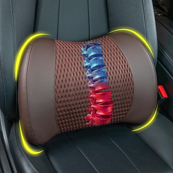 Lofty Aim Lumbar Support Pillow for Car, Car Seat Back Support for Driving | Memory Foam Car Lumbar Support for Driving, Car Back Cushion, Adjustable Straps, Lower Back Pillow, Breathable 4D Mesh, Brown