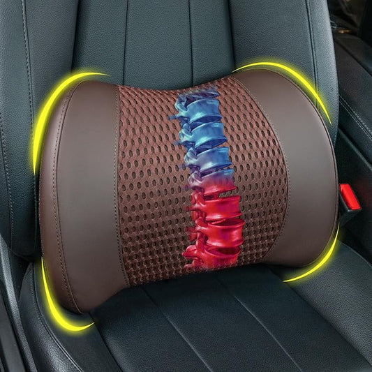 Lofty Aim Lumbar Support Pillow for Car, Car Seat Back Support for Driving | Memory Foam Car Lumbar Support for Driving, Car Back Cushion, Adjustable Straps, Lower Back Pillow, Breathable 4D Mesh, Brown